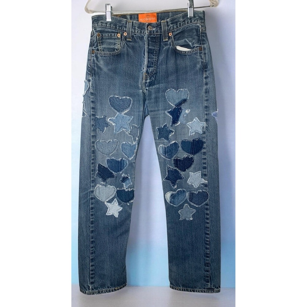 Urban Renewal Levis 501 Re/Creative Heart Patchwork Jeans Size 28 One Of A Kind